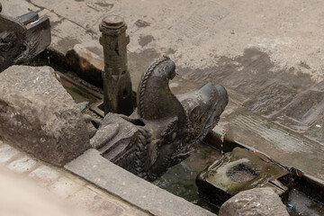 Dried out dhunge dhara(stone spout) in Patan Durbar Square, Nepal.