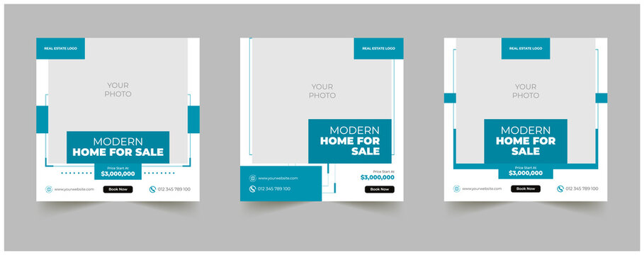 Modern real estate social media advertisement post or house sale banner Premium Vector template design.