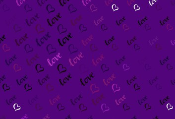 Dark Purple vector template with doodle hearts.