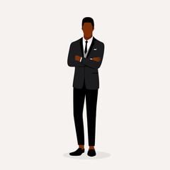 Portrait Of Black Stylish Businessman With Arms Crossed. - obrazy, fototapety, plakaty