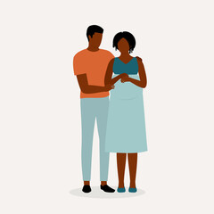 Fototapeta premium Portrait Of Black Husband Hugging His Pregnant Wife.