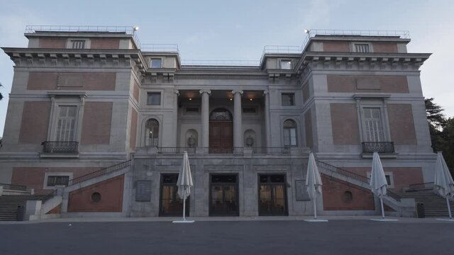 Main Entrance And Facade Of Museo del Prado, National Art Museum In Madrid, Spain. - wide shot