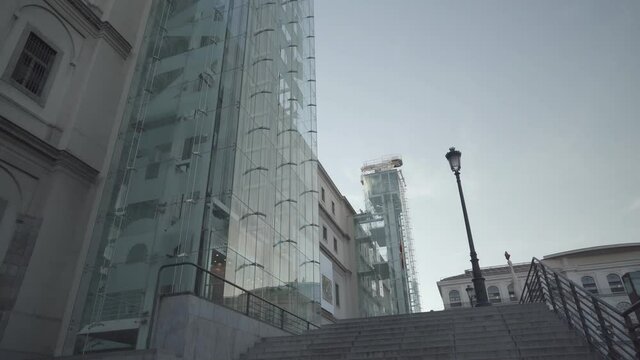 Stairs And Facade Of Queen Sofia National Art Centre - Tilt up shot