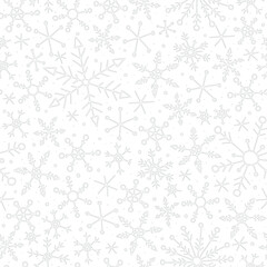 Seamless pattern with snowflakes. Endless vector snowfall. Winter 2022. Winter vector illustration.