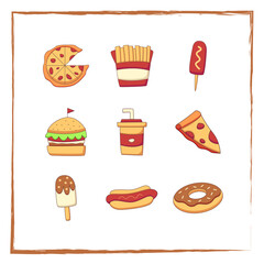 Cute fast food doodle illustration collection