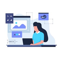 Women graphic designer illustration design concept. Illustration for websites, landing pages, mobile applications, posters and banners