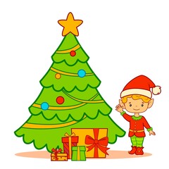 Christmas cartoons clip art. Christmas boy elf clipart vector illustration
