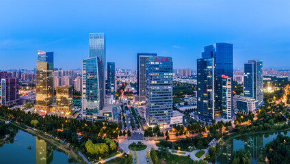 Fototapeta na wymiar Aerial photography of modern urban architectural landscape in Zibo, China