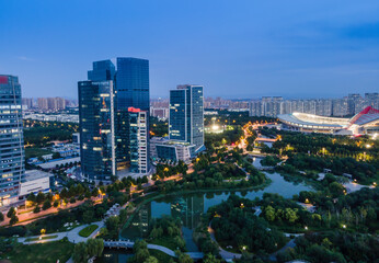 Fototapeta na wymiar Aerial photography of the city's architectural skyline of Zibo, Shandong