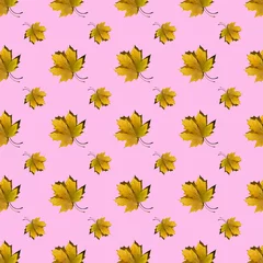 Stof per meter flat seamless pattern of maple leaves on a pink background © ppicasso