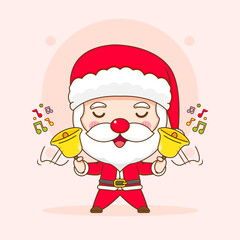 Cute Santa claus with ring bells chibi cartoon illustration