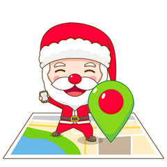 Cute santa claus with point map location