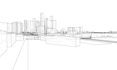 Vector lines buildings and city roads, town design