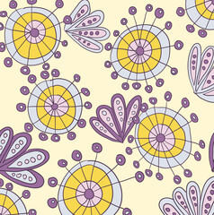 Abstract color vector pattern with flowers and leaves