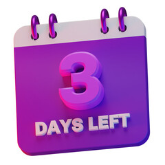 3 Days Left of Calendar Planner 3D Render isolated Object Illustration