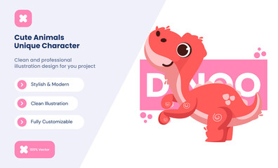 cute red dinosaur icon illustration. animal love icon concept