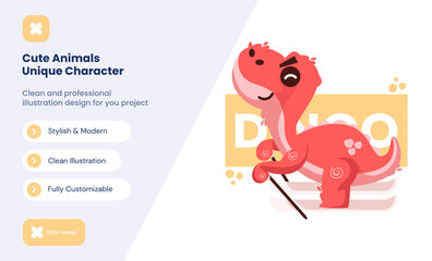 cute red dinosaur icon illustration. animal love icon concept