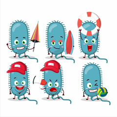 Happy Face minacovirus cartoon character playing on a beach