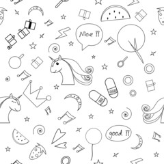 Unicorn cute seamless pattern.Isolated on white background.vector illustration.