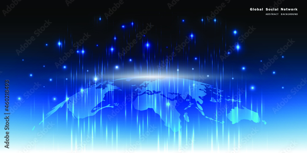 Poster map of the planet. world map. global social network. future. vector. blue futuristic background with