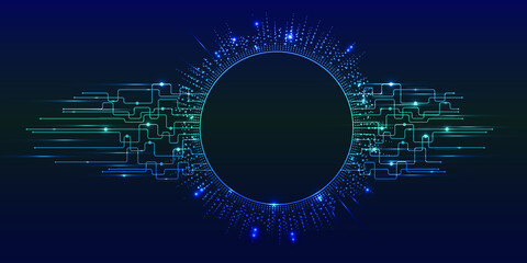 Abstract futuristic - Molecules technology with polygonal shapes on dark blue background. Illustration Vector design digital technology concept.