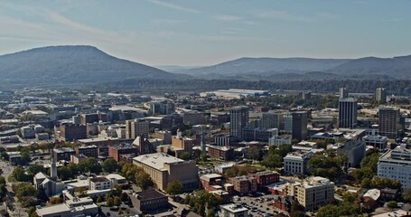 Chattanooga Tennessee Aerial v6 pan shot at mlk district overlooking at downtown cityscape with lookout mountain in the background at daytime - Shot with Inspire 2, X7 camera - November 2020 - Powered by Adobe