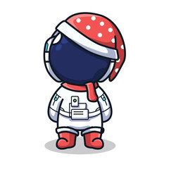 astronaut in winter in cute line art illustration style