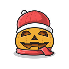 Christmas pumpkin in cute line art illustration style