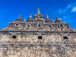 Fototapeta premium Close up view of Candi Plaosan or Plaosan Temple in Plaosan Complex temple with stupa. One of the javanese Buddhist temples located in Prambanan, Klaten, Indonesia.