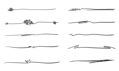 Set of hand drawn lines. Doodle design element with underline, scribble, swashes, swoops. swirl. vector illustration