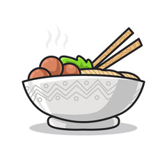 ramen noodle in cute line art illustration style