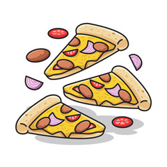 pizza in cute line art illustration style