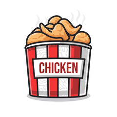 fried chicken in cute line art illustration style