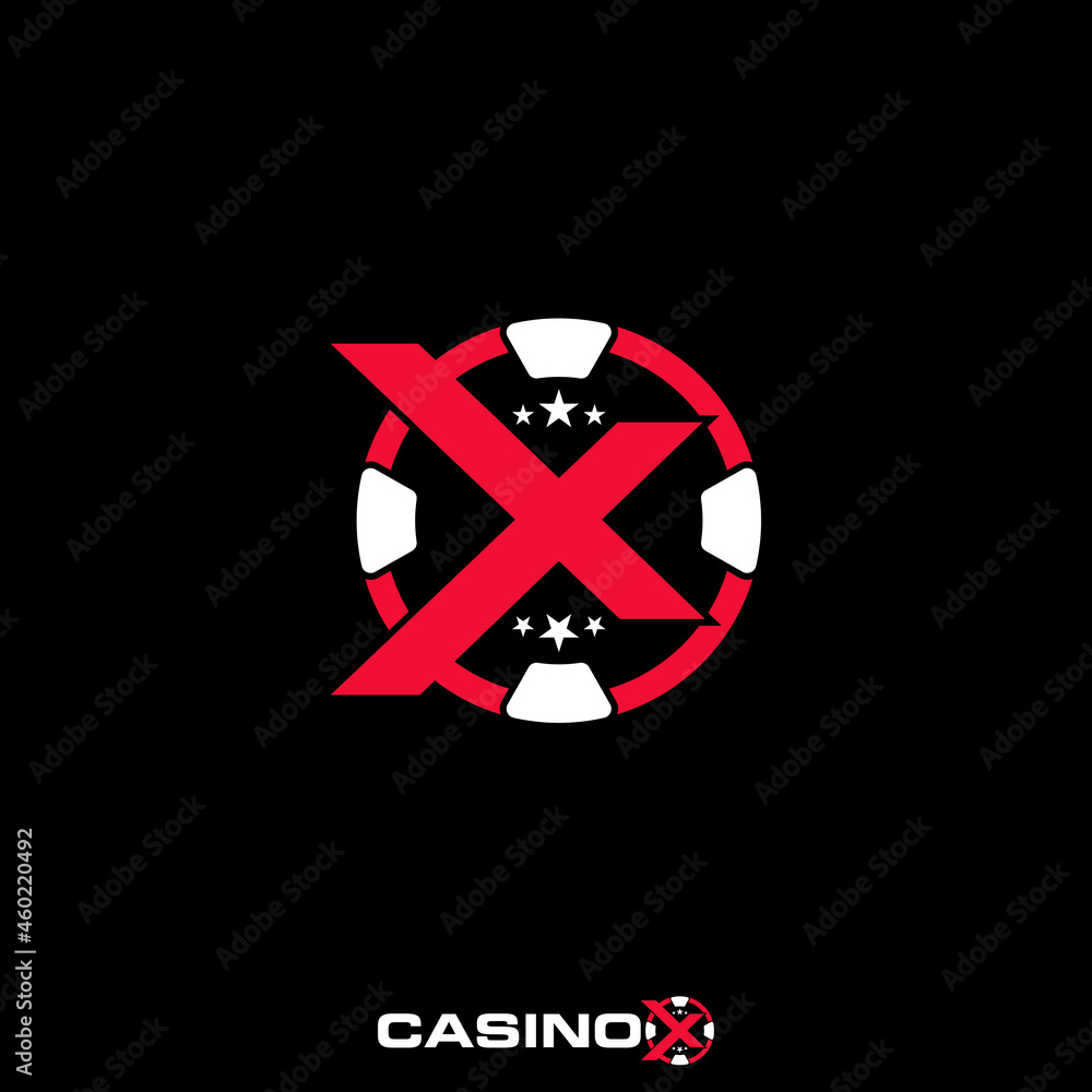 Poster letter or word x font with casino coin or token image graphic icon logo design abstract concept vect