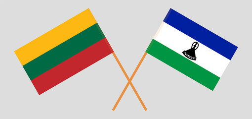 Crossed flags of Lithuania and the Kingdom of Lesotho. Official colors. Correct proportion