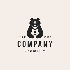 moon black bear mom son parent vietnam hipster vintage logo vector icon illustration