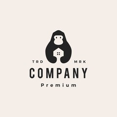 gorilla house home mortgage real estate hipster vintage logo vector icon illustration
