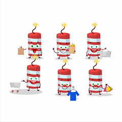 A Rich red firecracker mascot design style going shopping