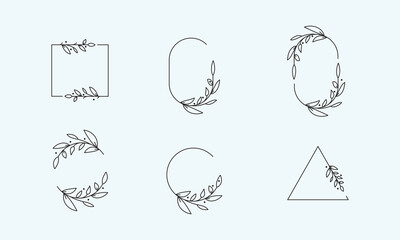 Vector Set of Flower Leaf Frame With Text Space