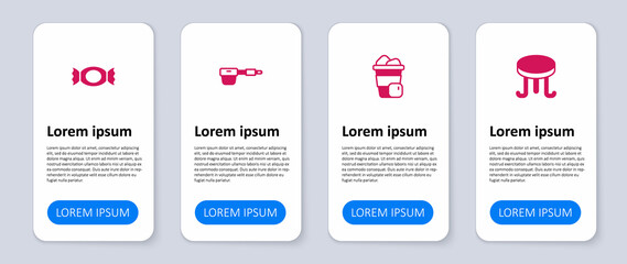 Set Coffee table, Iced coffee, filter holder and Candy. Business infographic template. Vector