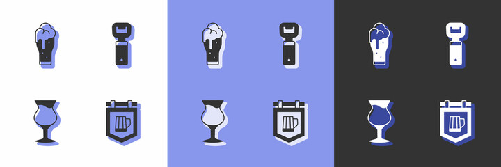 Set Street signboard with beer, Glass of, and Bottle opener icon. Vector