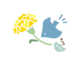 かわいい鳥と花のカーネーション／手書きイラスト素材