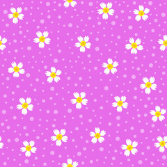 daisy repeat pattern. ditsy daisy flowers or chamomile in summer spring autumn season with dots for textile, fabric, clothing, dress, girly stuff, stationary, etc.