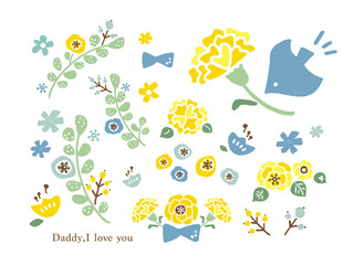 かわいい父の日の鳥と花／手書きイラスト素材