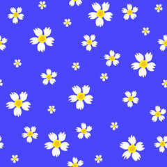 Fototapeta na wymiar ditsy daisy floral seamless pattern. ditsy wild flowers with blue background in spring summer autumn for fabric, textile, stationary, dress, home decor, etc.