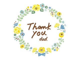 かわいい父の日リースとThankyouの文字／手画きイラスト素材