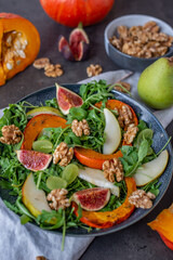 Autumn pumpkin salad and figs, pears and walnuts