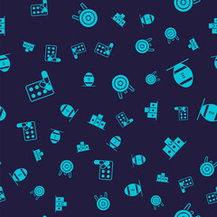 Set Sports doping with dumbbell, American Football ball, Target sport and Award over sports winner podium on seamless pattern. Vector