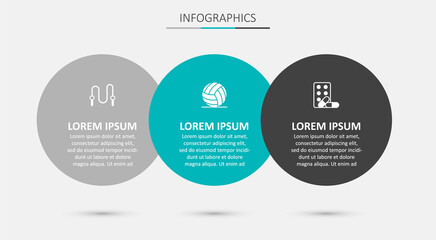 Set Volleyball ball, Jump rope and Sports doping with dumbbell. Business infographic template. Vector