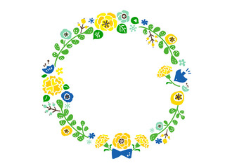 かわいいフラワーリース（ Blue）／手書きイラスト素材